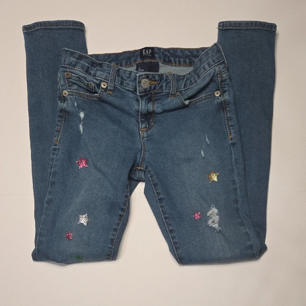 GAP Girls 10R Blue Stretch‎ Skinny Jeans with Star Embellishments